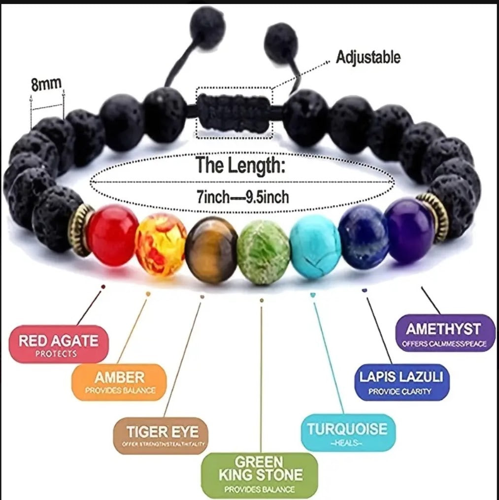 Diffuser Chakra Lava Rock Bracelets - Aromatherapy Diffuser - צמידים ארומתרפיים