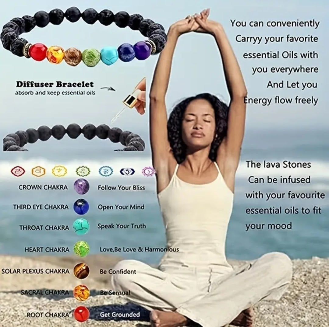 Diffuser Chakra Lava Rock Bracelets - Aromatherapy Diffuser - צמידים ארומתרפיים